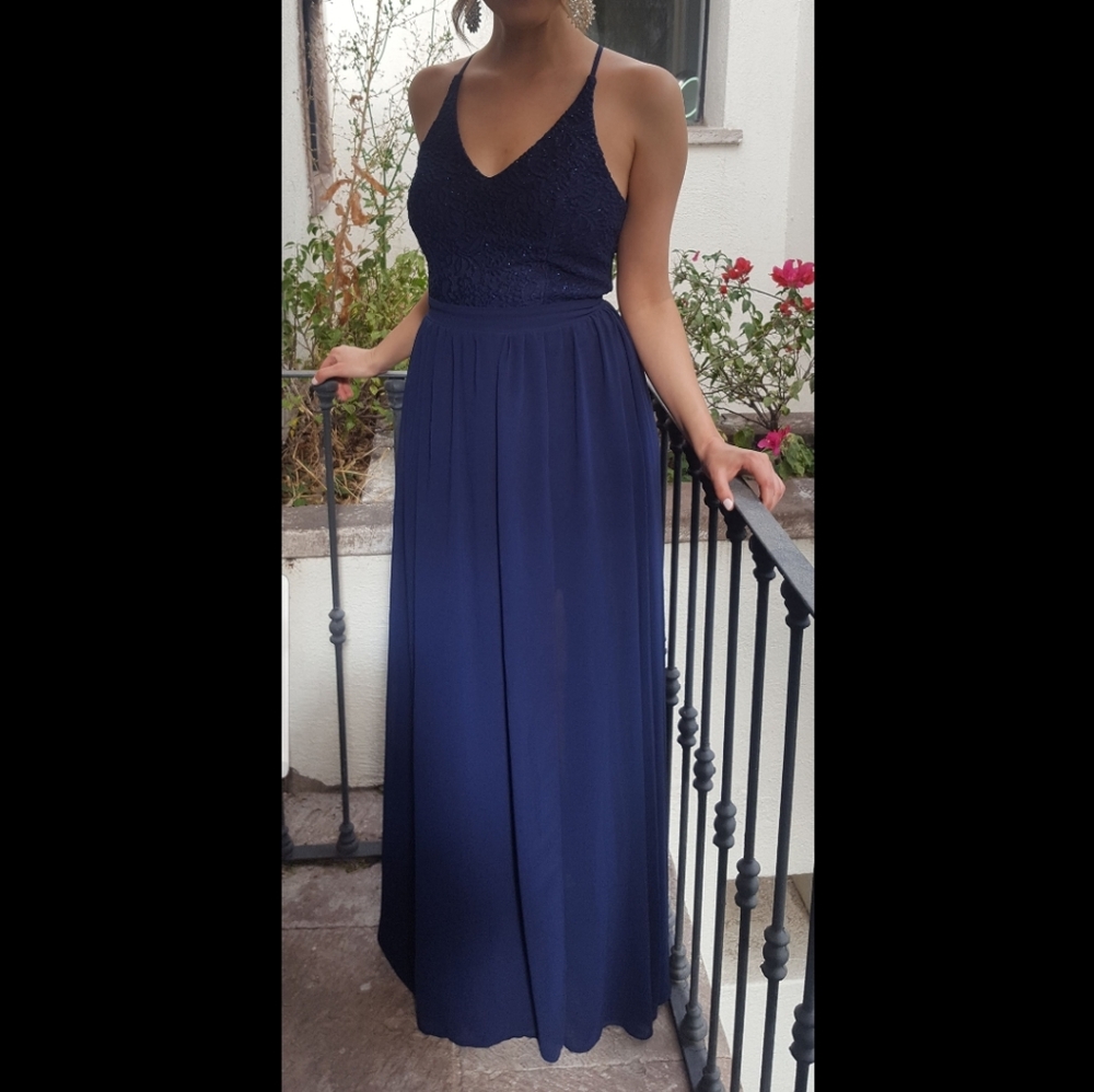 Jodi Kristopher navy blue formal dress
